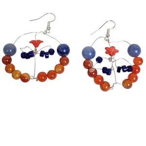 Aventurine Red Acrylic Tulip Lapis Lazuli Hoop Earrings